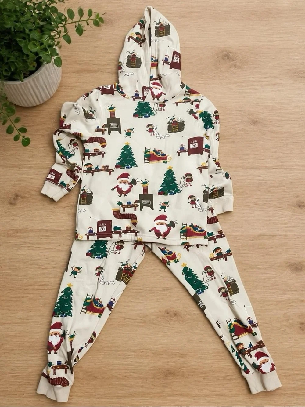 Kids Holiday Matching Set - White Santa & Tree Print